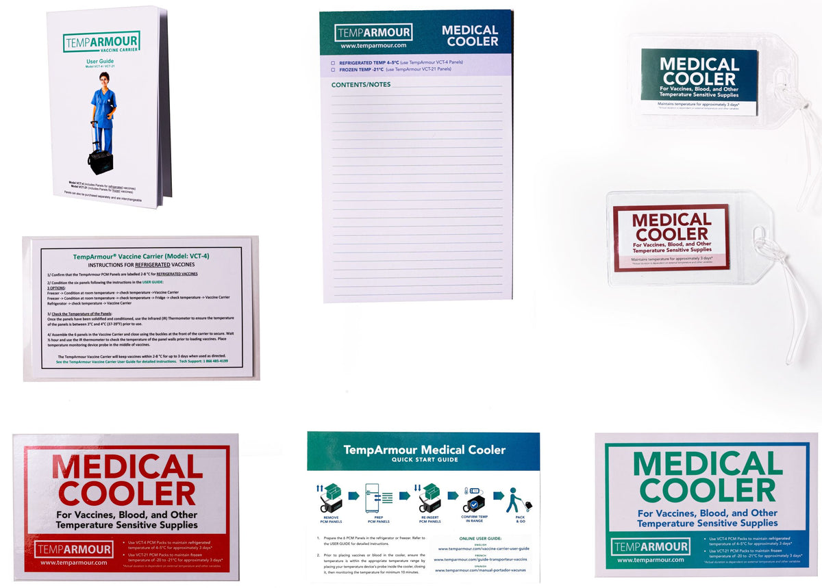 TempArmour Medical Cooler (Model VCT-4) documents and Identification  items
